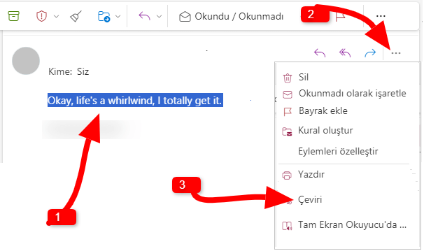 Outlook e-posta çevirme